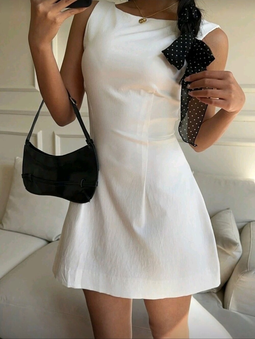 White High Neckline Open Back Structured Mini Dress (size XS)